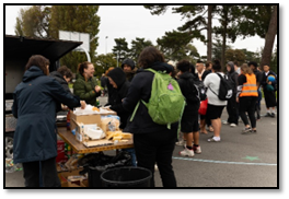 A group of people standing around a table with food

Description automatically generated with medium confidence