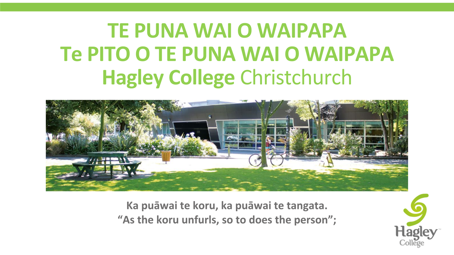 A green and white banner with trees and a building

Description automatically generated