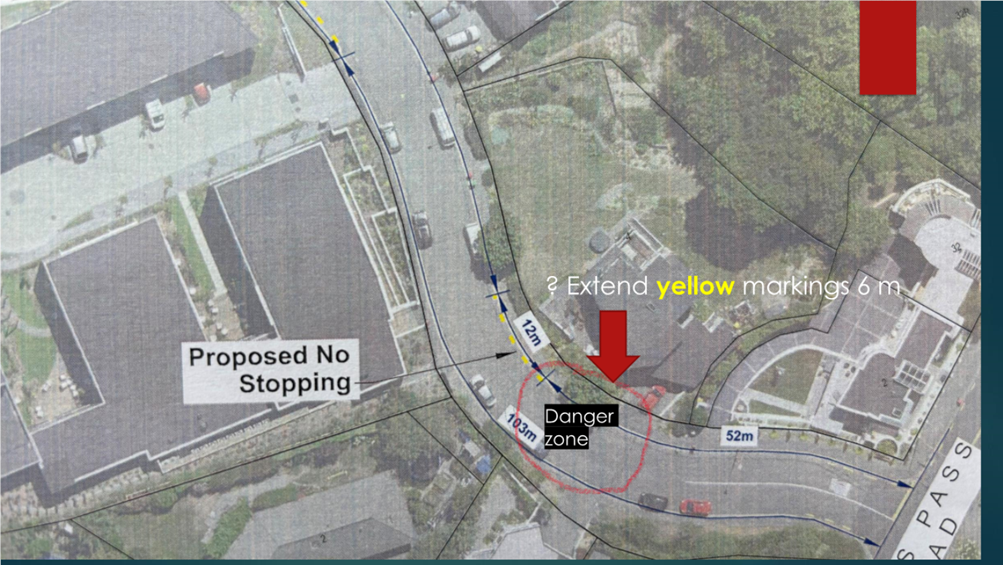 A map of a road with a danger zone

Description automatically generated