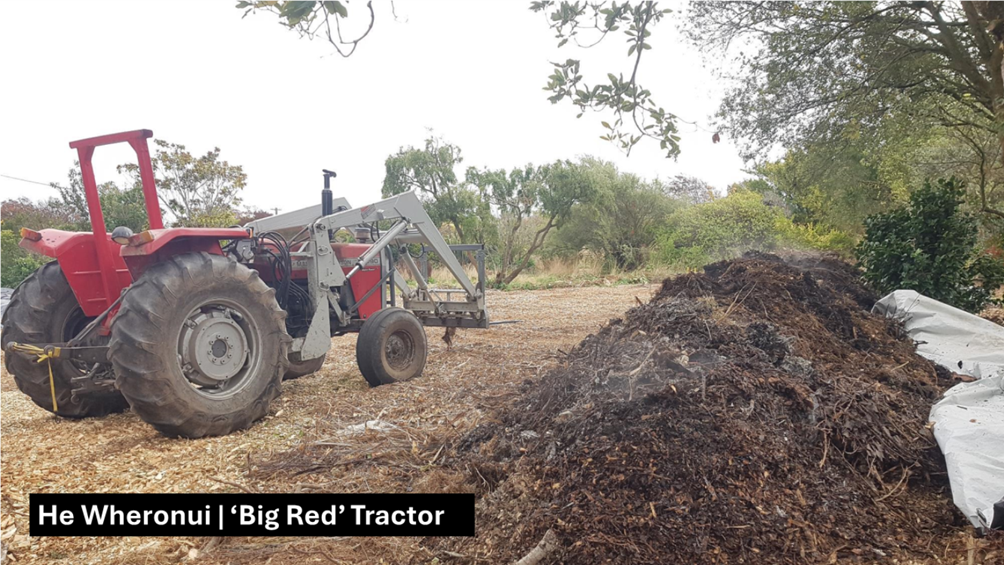 A tractor with a large pile of dirt

Description automatically generated