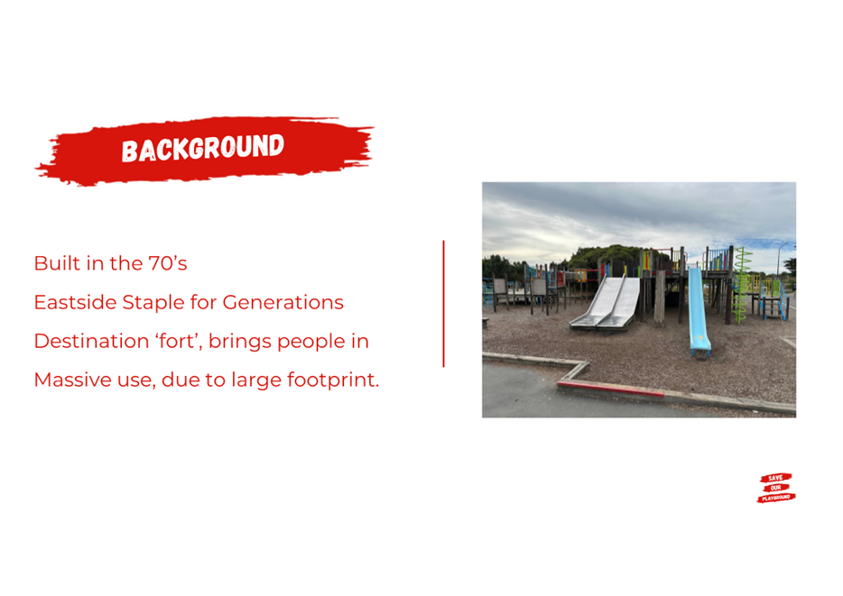 A slide and playground with text

Description automatically generated