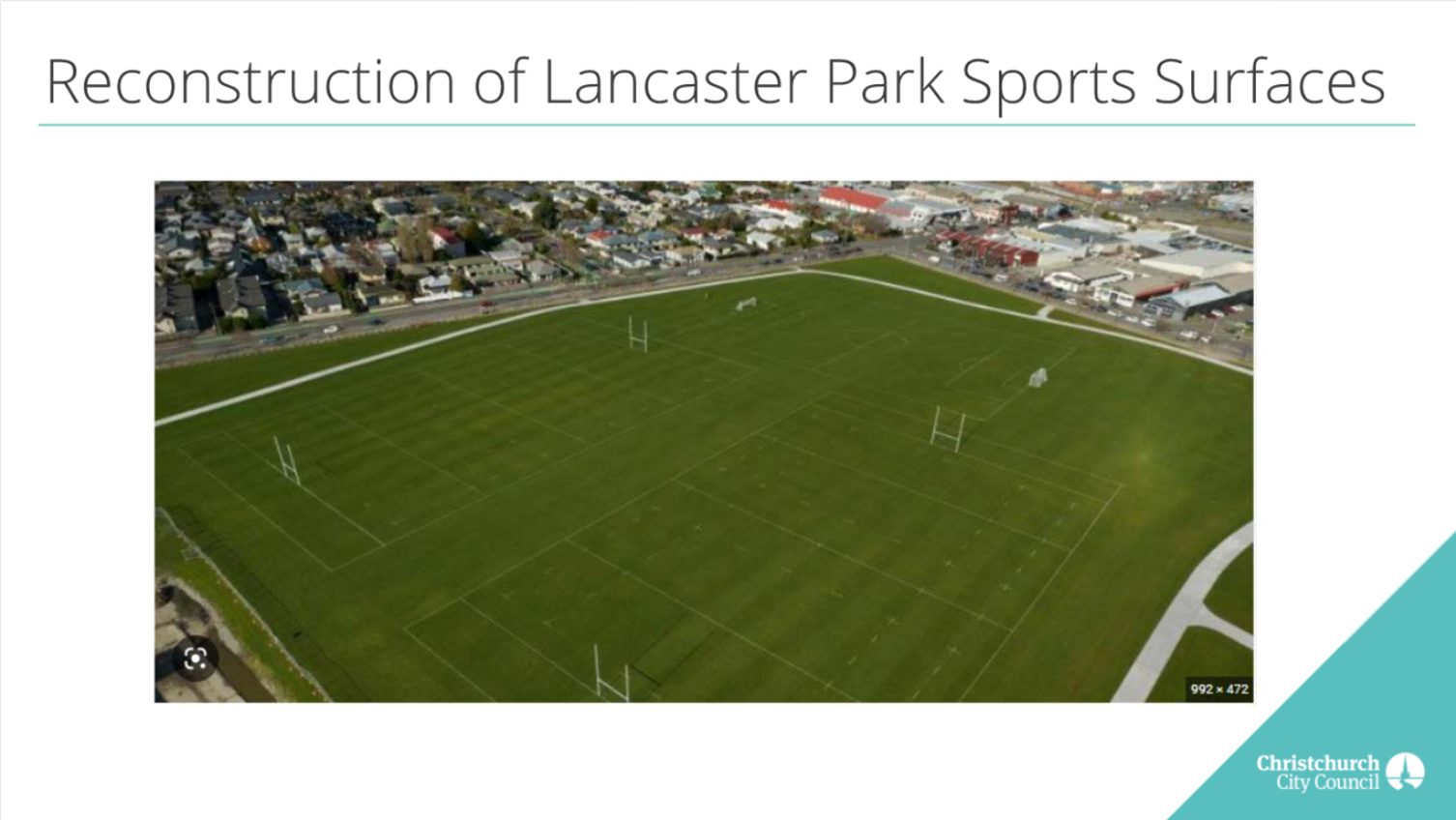 An aerial view of a sports field

Description automatically generated