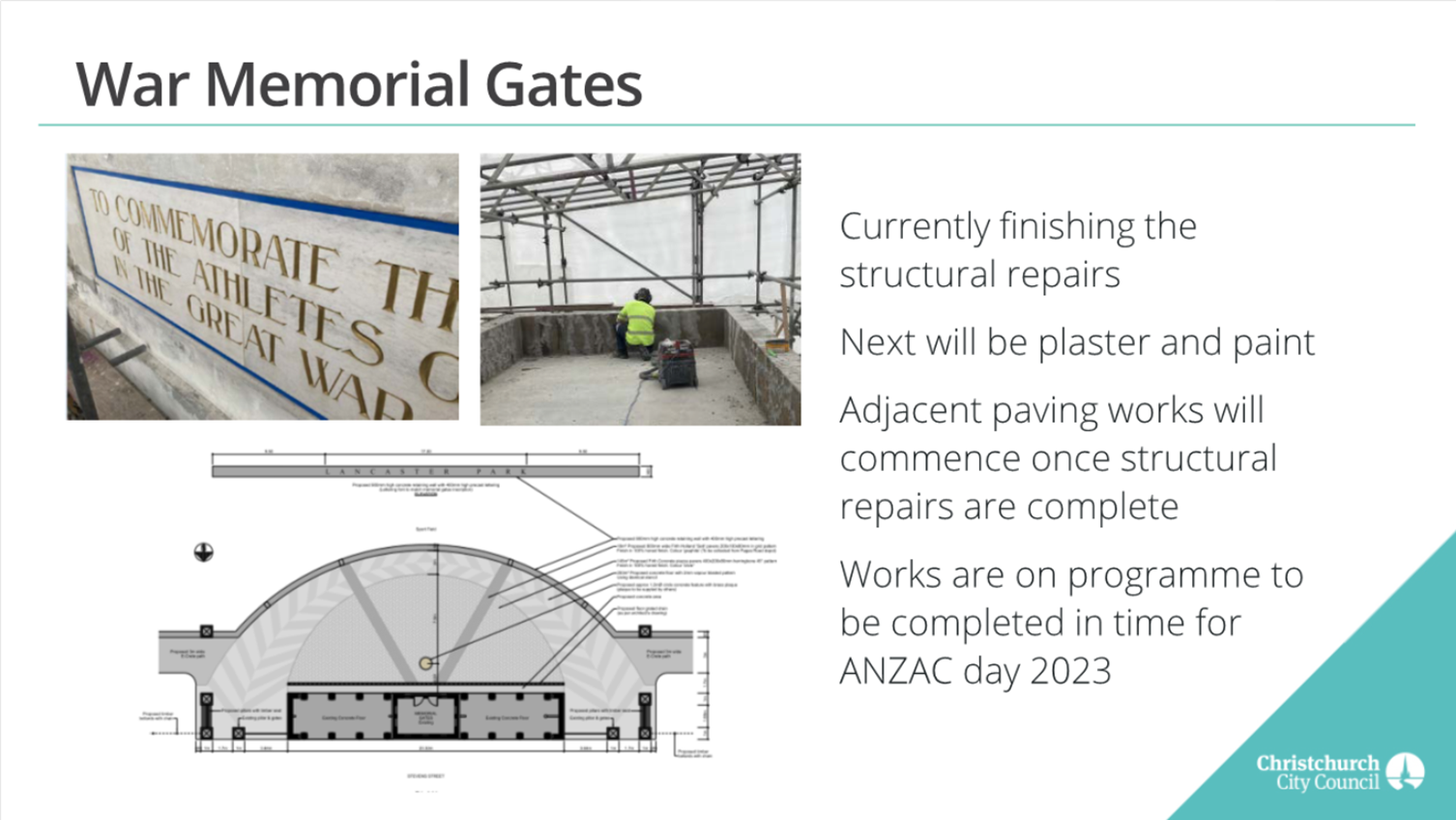 A close-up of a memorial gate

Description automatically generated