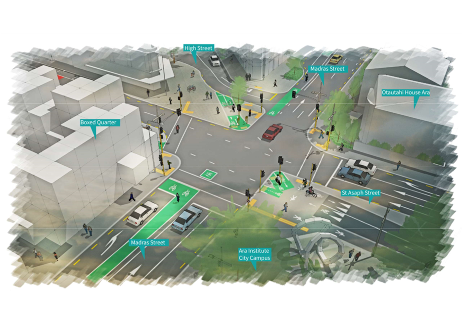 A crosswalk with cars and people on it

Description automatically generated with medium confidence