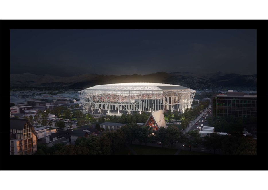 A stadium lit up at night with AT&T Stadium in the background

Description automatically generated