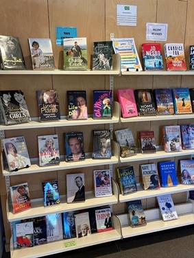 A shelf with books on it

Description automatically generated