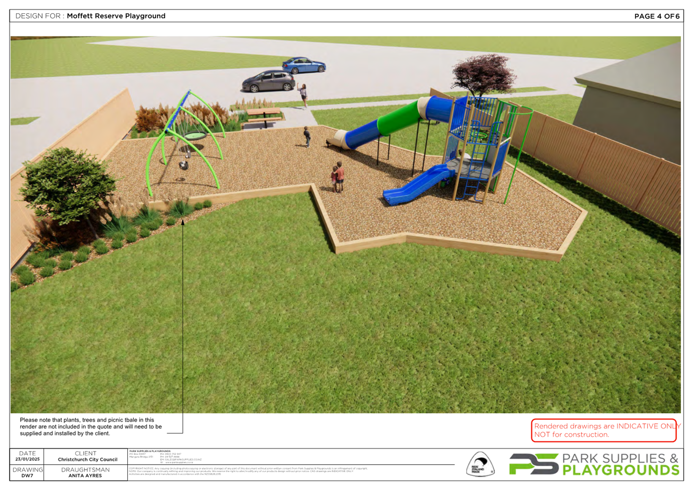 A children's playground with a slide

Description automatically generated