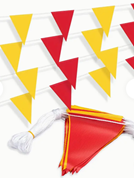 A string of red and yellow flags

Description automatically generated